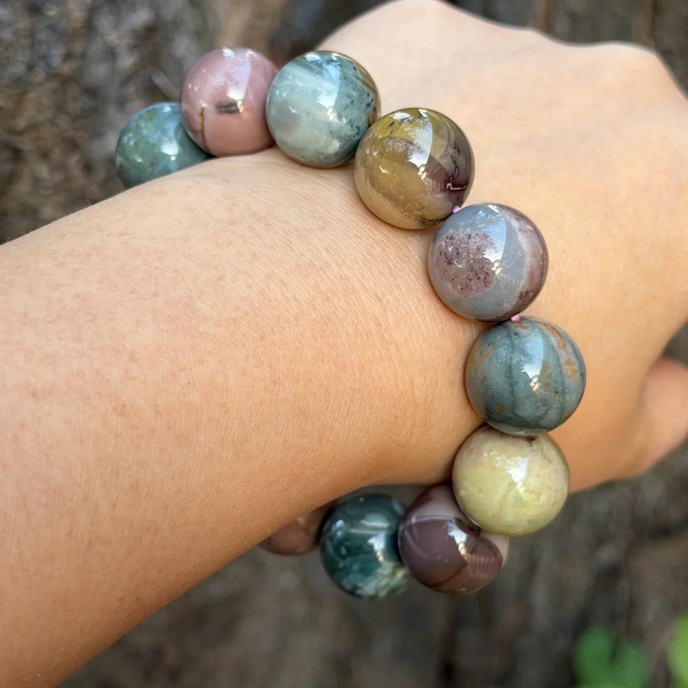 16.5mm‎ stretchable chunky multicolor Alashan agate bracelet 0724 - Picture 4 of 13